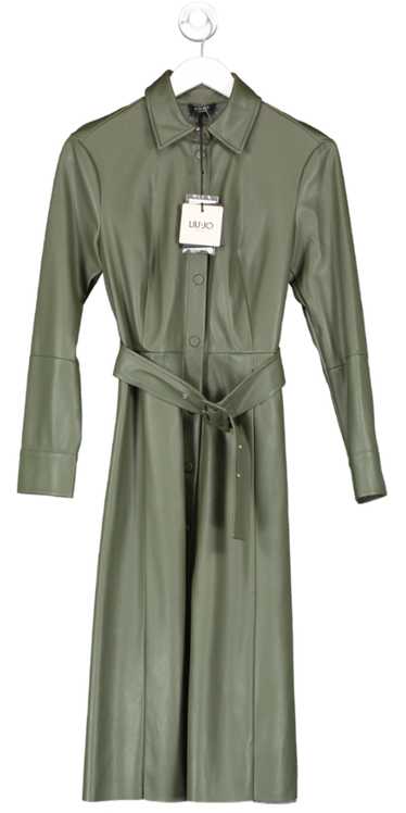 Liu JO Olive Green Eco Leather Midi Shirt Dress Bn