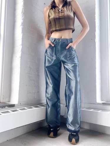 90s high shine reversible denim jeans