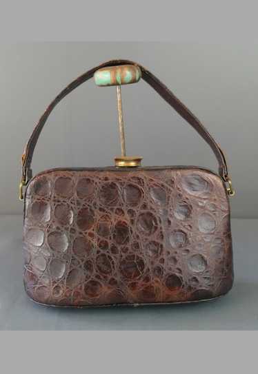 Vintage Brown Alligator Purse 1940s by Bass, Small