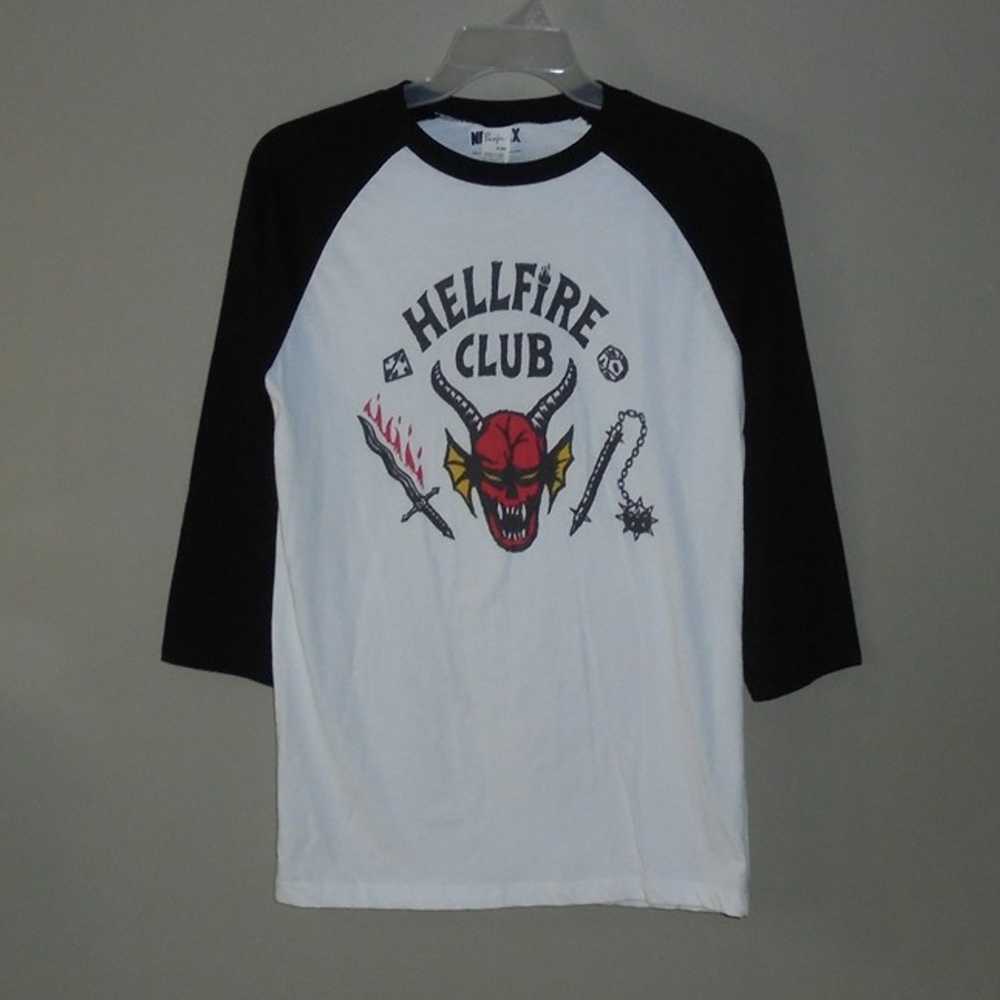 Stranger Things Hellfire Club White Black Raglan … - image 1