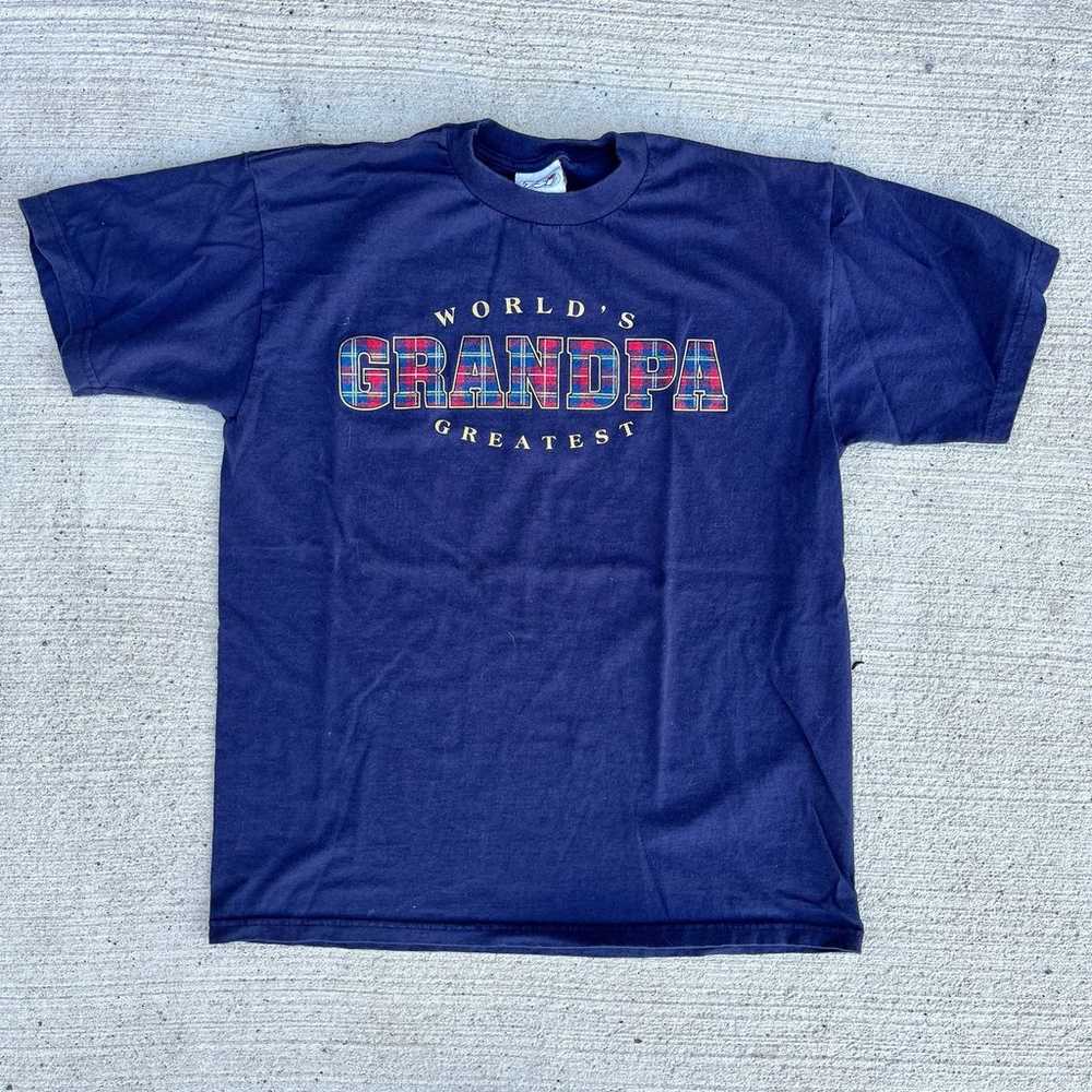 Vintage Blue Plaid Best Grandpa T-shirt Size Medi… - image 1