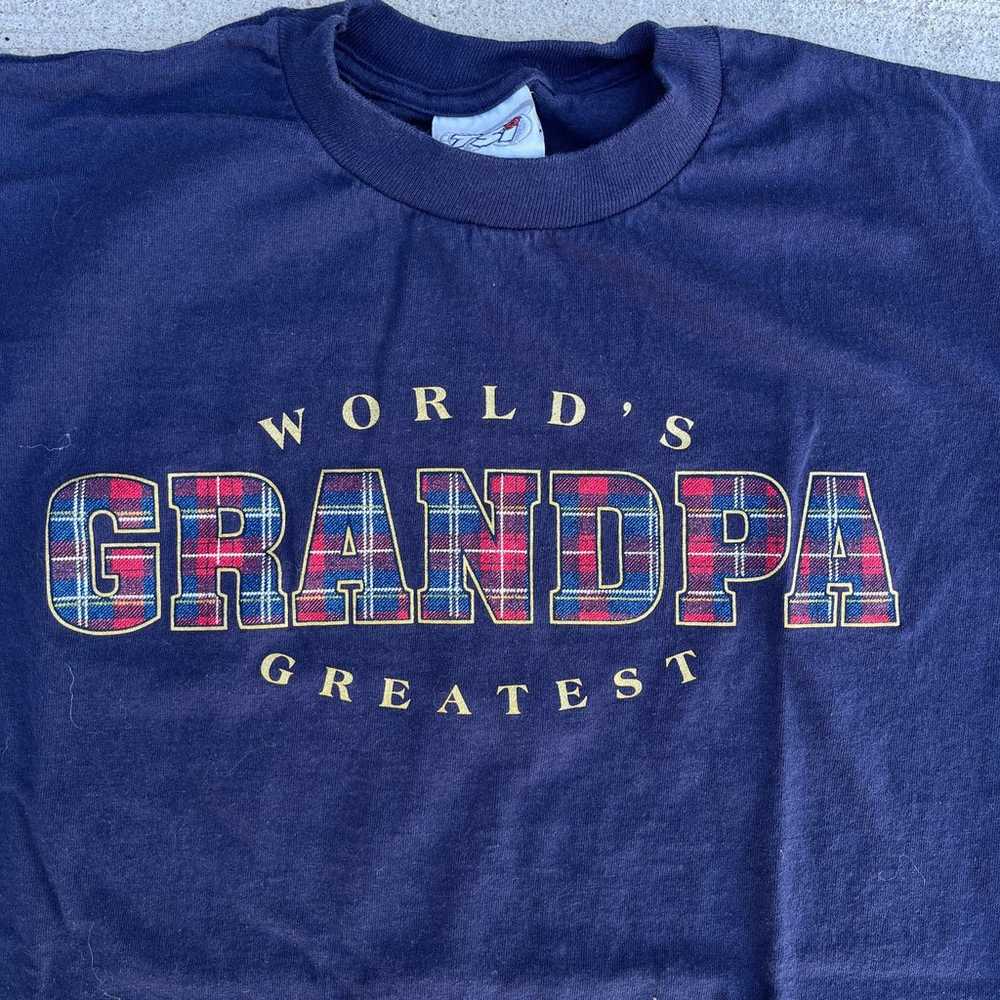 Vintage Blue Plaid Best Grandpa T-shirt Size Medi… - image 2