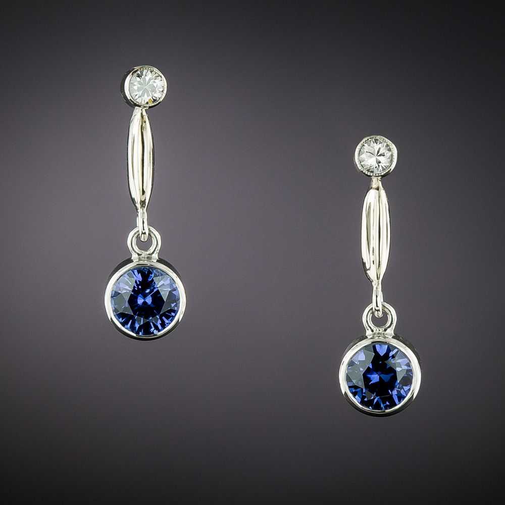 Estate Sapphire and Diamond Dangle Earrings - image 1