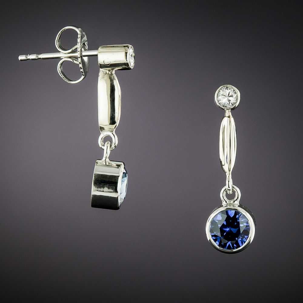 Estate Sapphire and Diamond Dangle Earrings - image 2