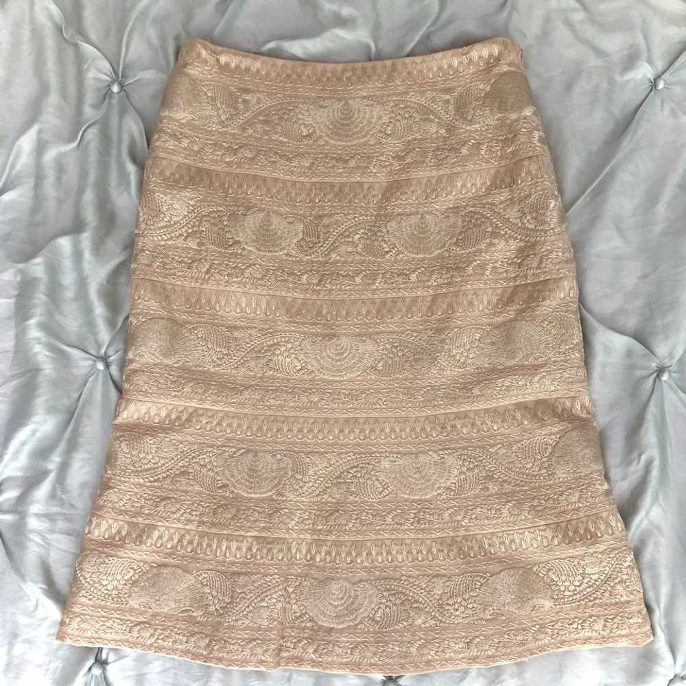 Etcetera Gold Embroidered Wool Blend Midi Skirt |… - image 5