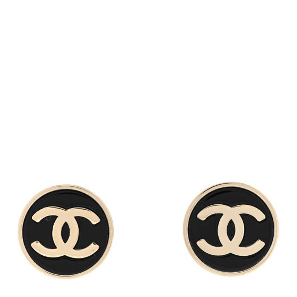 CHANEL Metal Enamel CC Round Earrings Gold Black - image 1