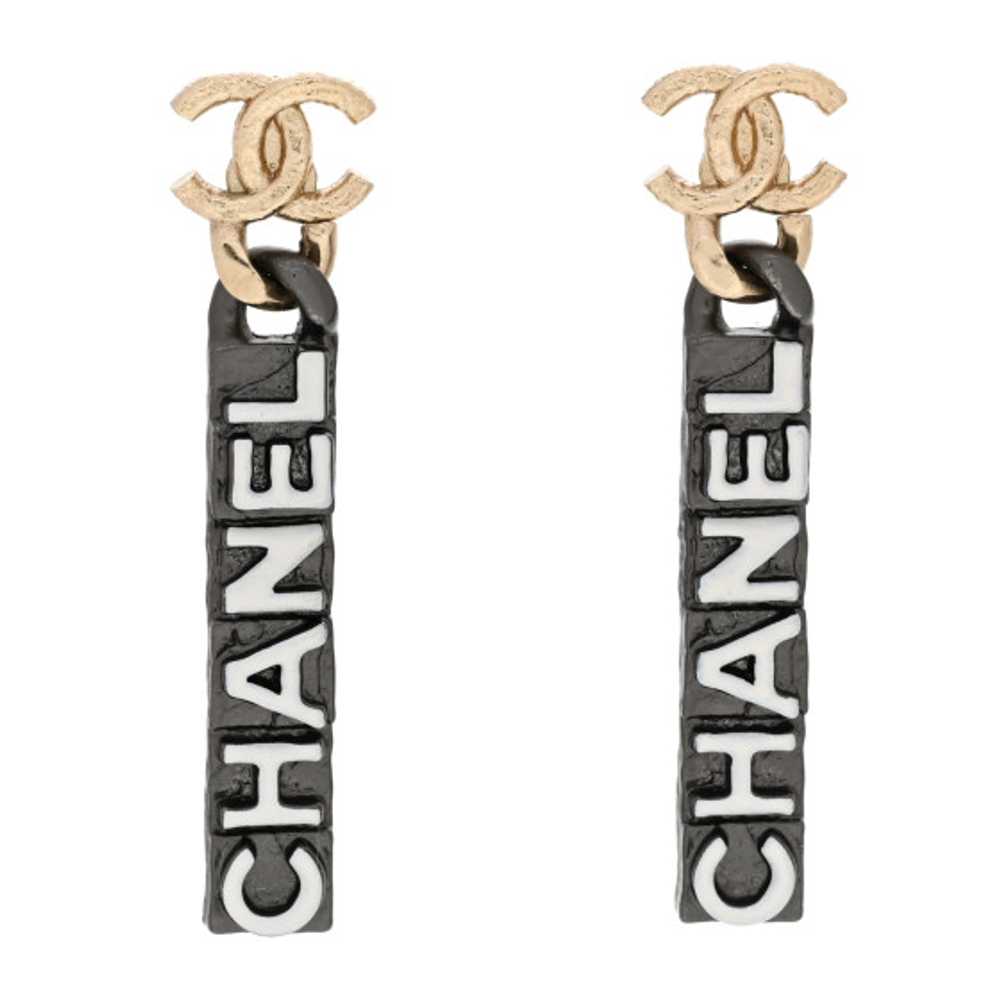 CHANEL Metal Enamel CC Logo Drop Earrings Rutheni… - image 1
