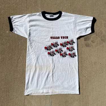Vintage 80s Texas Tech Wrap Around Ringer T-Shirt… - image 1
