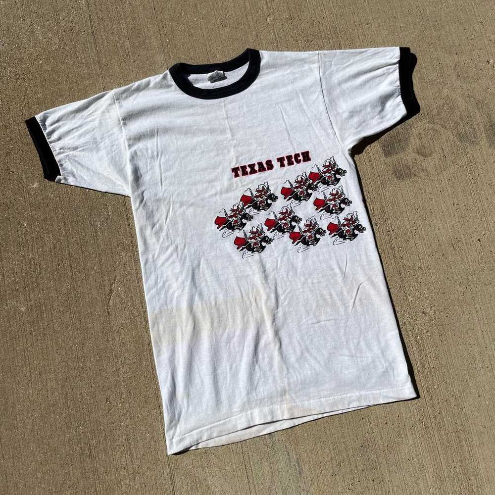 Vintage 80s Texas Tech Wrap Around Ringer T-Shirt… - image 2