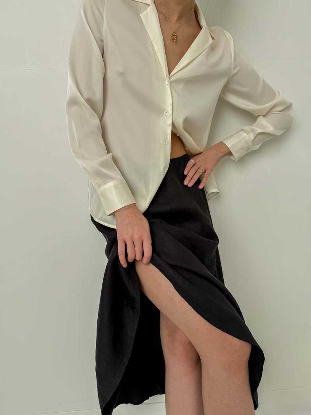 Vintage Linen Maxi Flare Skirt - Charbon - image 1