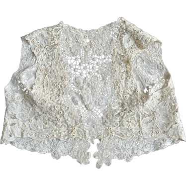Antique Battenburg Hand Made Lace Bolero Vest Jac… - image 1