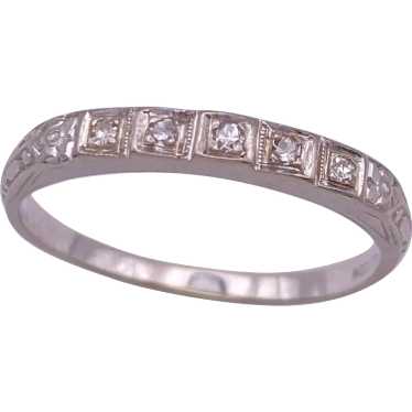 Art Deco Diamond Band Or Stack Ring 18K Gold .08 … - image 1