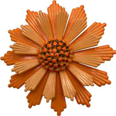 Vintage Mid-Century Orange Flower Brooch - image 1