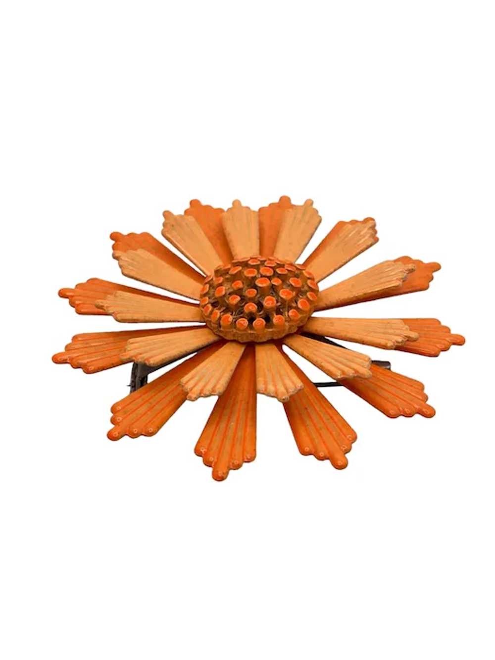 Vintage Mid-Century Orange Flower Brooch - image 2