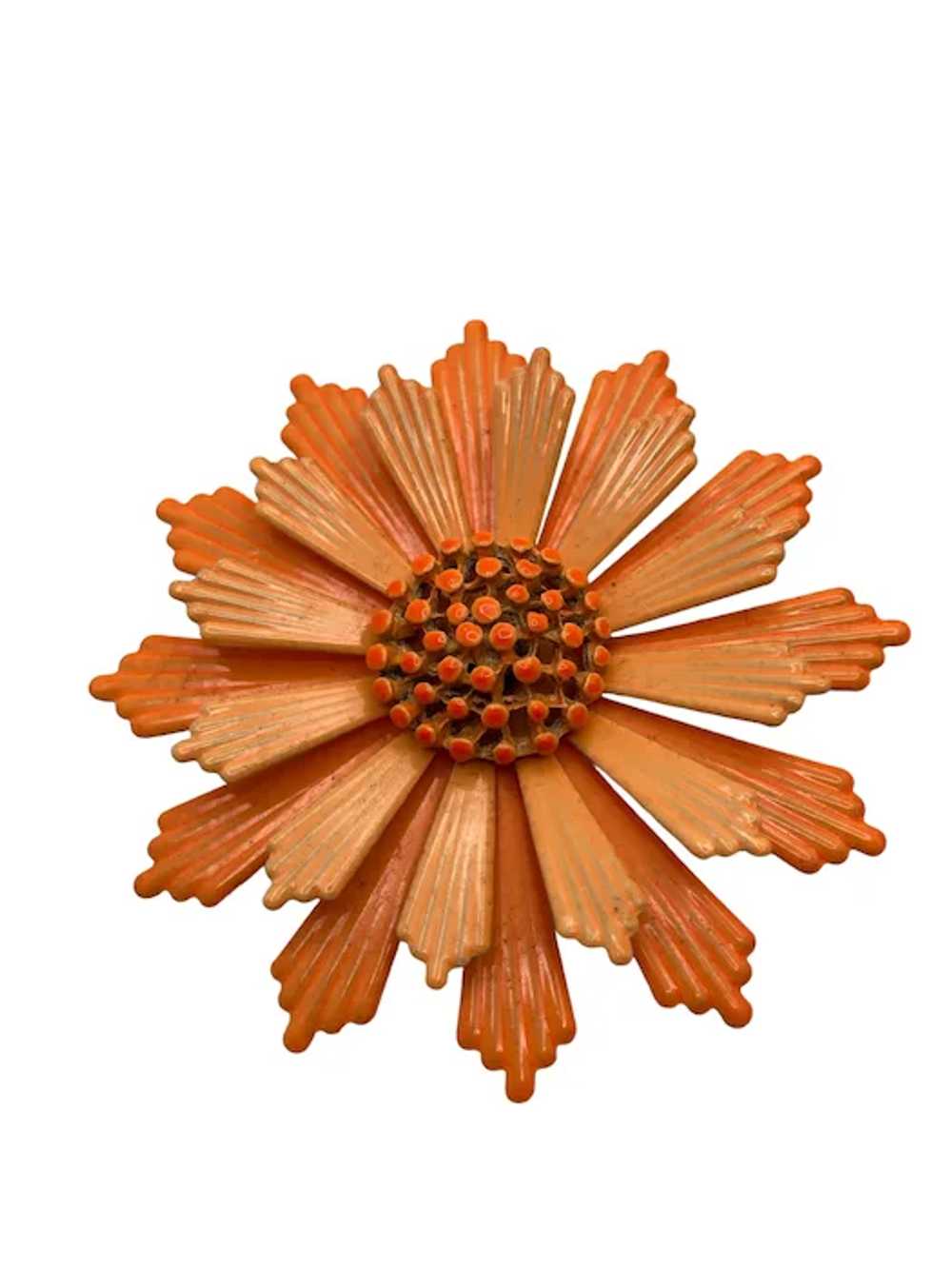 Vintage Mid-Century Orange Flower Brooch - image 3