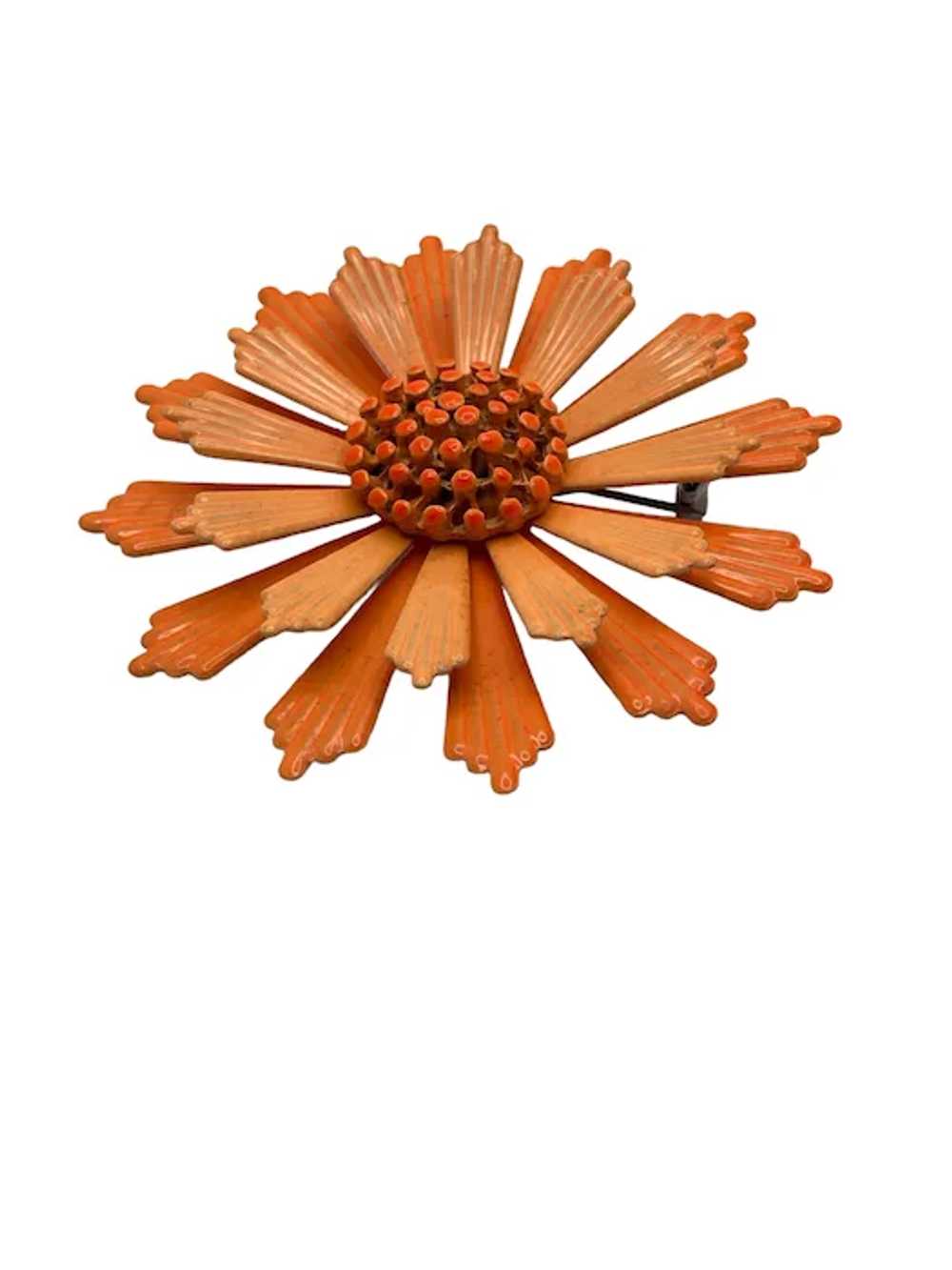 Vintage Mid-Century Orange Flower Brooch - image 4