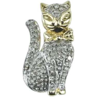 14K Pave Diamond Encrusted Cat Kitten Pet Charm/P… - image 1