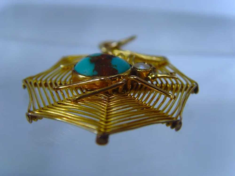 Antique Edwardian Matrix Turquoise and pearl gold… - image 3