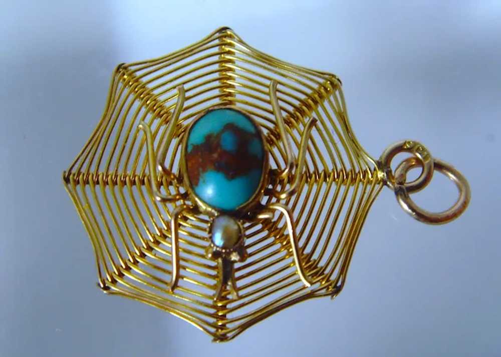 Antique Edwardian Matrix Turquoise and pearl gold… - image 4