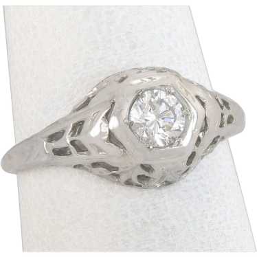 Antique Art Deco .26ct Diamond 14K White Gold Flo… - image 1