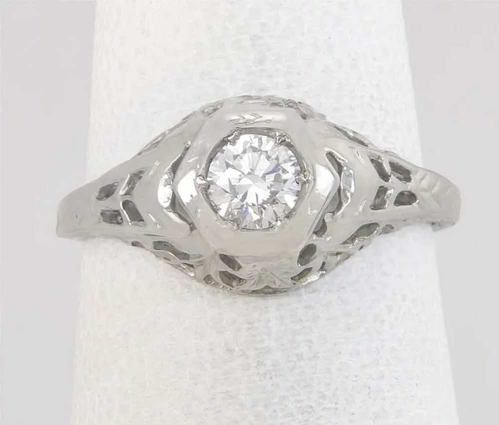 Antique Art Deco .26ct Diamond 14K White Gold Flo… - image 2