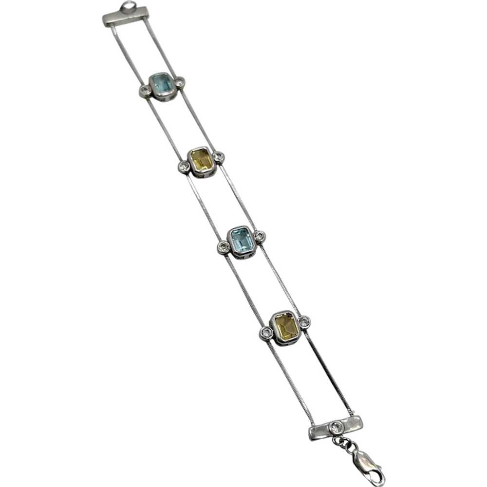 Gemstone Bracelet, Blue Topaz, Citrine, CZ, Sterl… - image 1