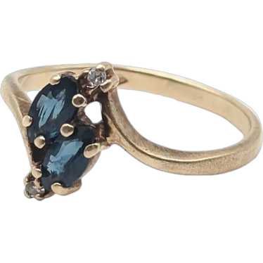 10k Marquise Sapphire Diamond Ring. 10k Vintage Sa