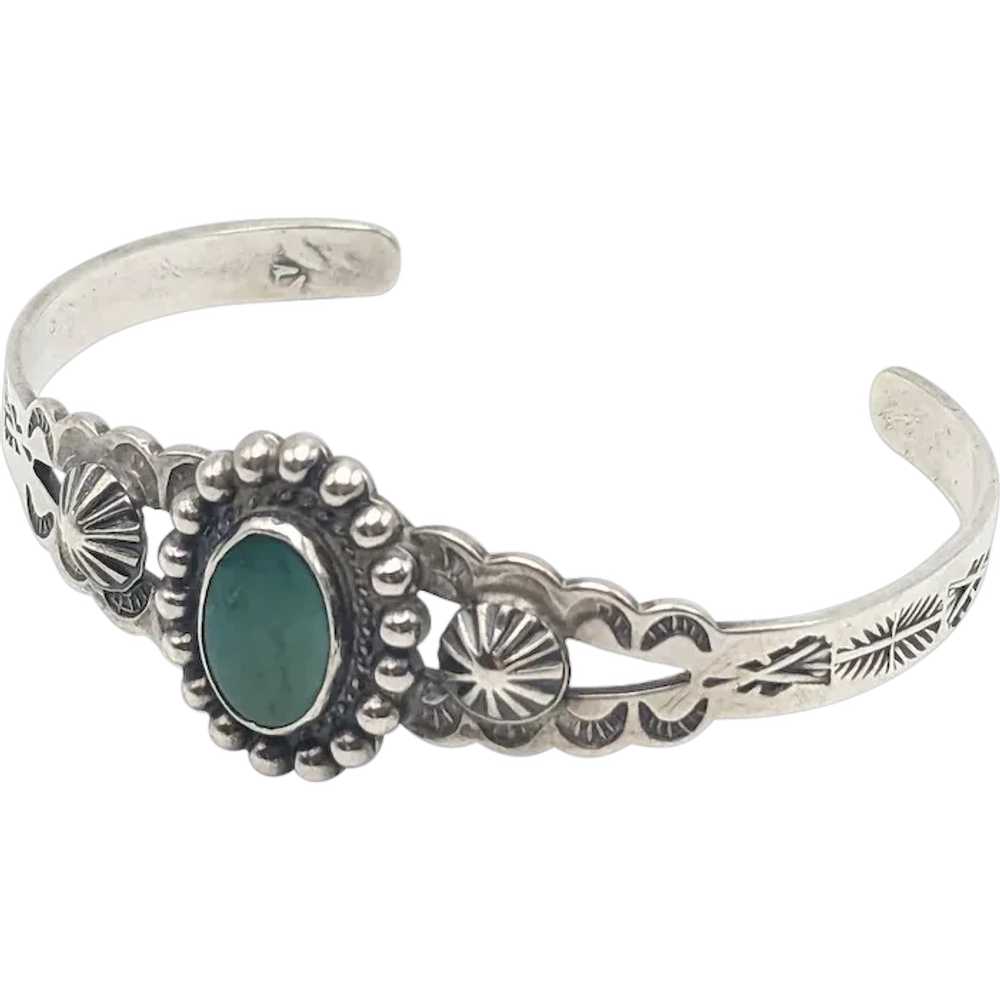 Vintage Silver Fred Harvey Turquoise Cuff Bracele… - image 1