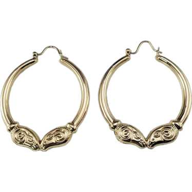 14 Karat Yellow Gold Kissing Ram Hoop Earrings #17