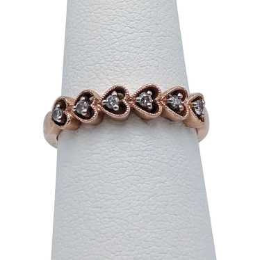 10K Rose Gold Diamond Heart Band Ring 2.5g Sz 6 3… - image 1