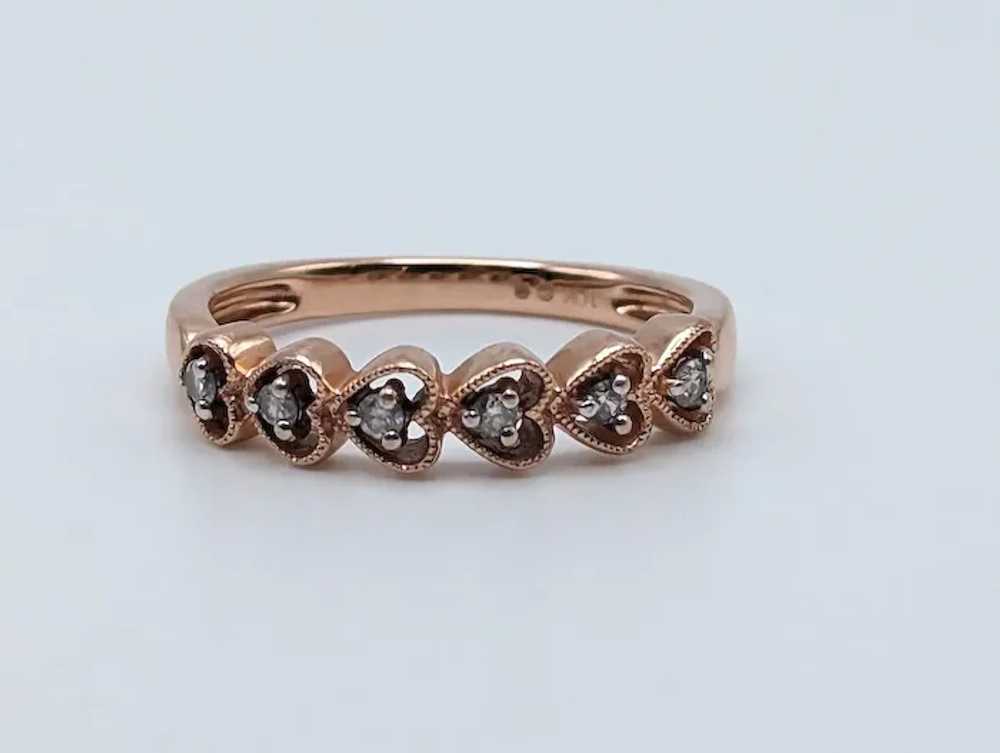 10K Rose Gold Diamond Heart Band Ring 2.5g Sz 6 3… - image 7