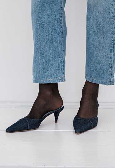 Vintage Y2K sexy denim kitten heel pumps in dark w