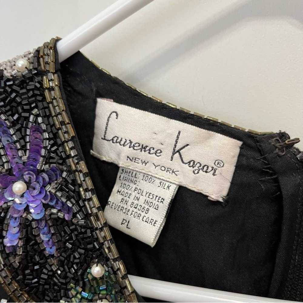 Vintage Lawrence Kazar Beaded Top 100% Silk Black… - image 2