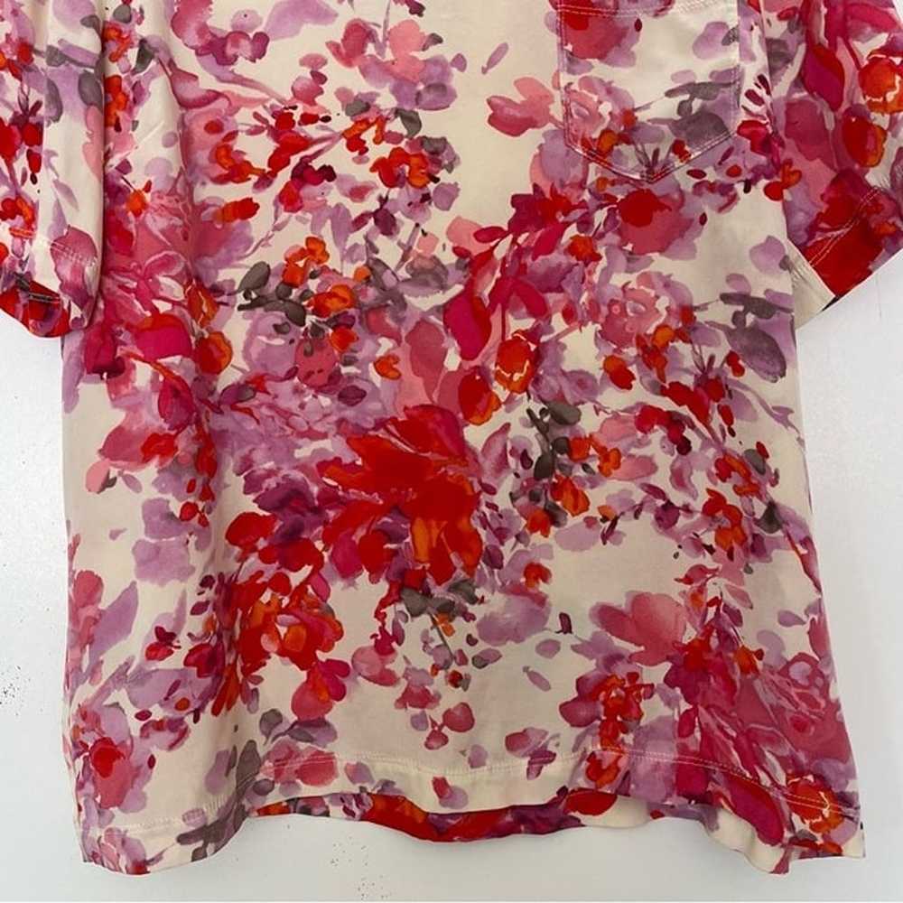 St. John Floral Silk Top Pocket Short Sleeve Blou… - image 3