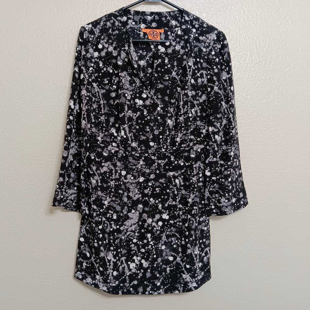 Tory Burch Black Gray White Silk Splatter Popover… - image 1