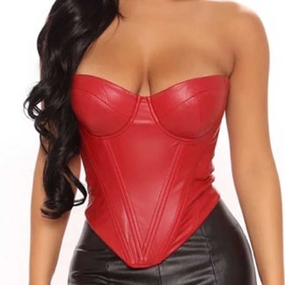 NEVER WORN. Red Bustier Faux Leather Corset. Plea… - image 2