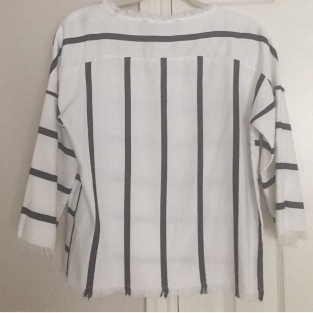 Zara Blue White Frayed Striped Shirt Top - image 4