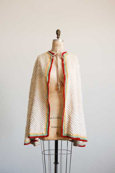 1940s White Multicolor Chenille Cape