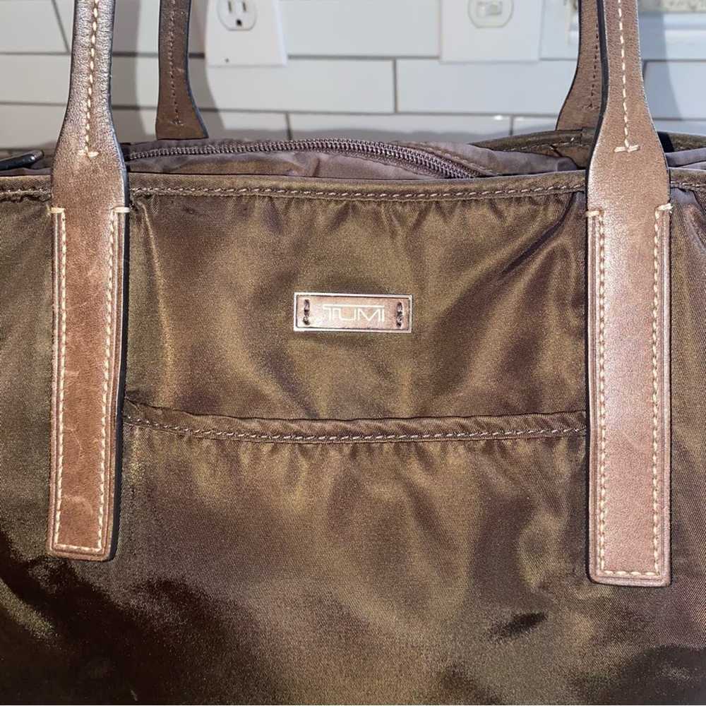 Tumi TUMI $299 Leather & Nylon Zip Top Travel Wor… - image 6