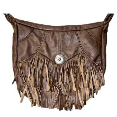 Y2K Brown Leather Fringe Bag - image 1