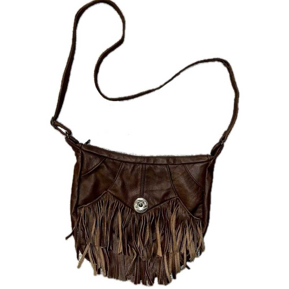 Y2K Brown Leather Fringe Bag - image 2