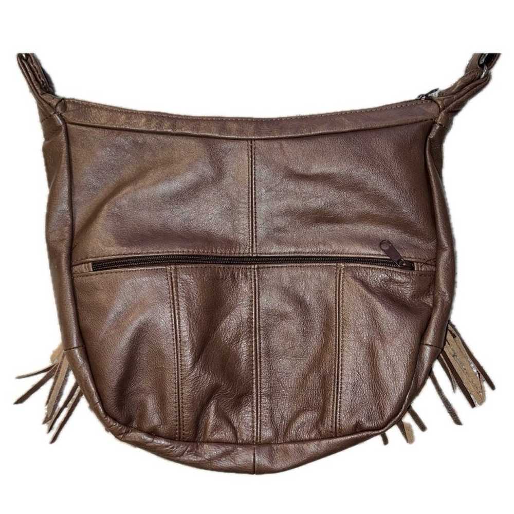 Y2K Brown Leather Fringe Bag - image 4