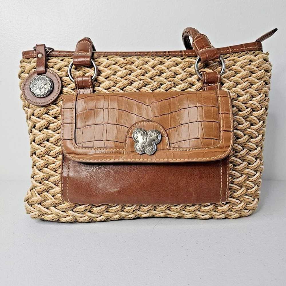 Vtg Bueno Natural Reed Shoulder Bag Purse Woven B… - image 1