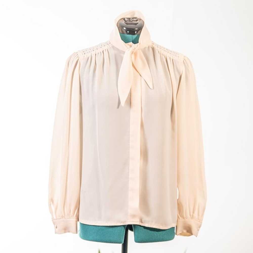 Vintage Blouse Front Tie Cream Mock Neck - image 1