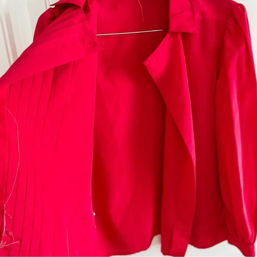 Vintage hot pink pleated front balloon sleeve rem… - image 8