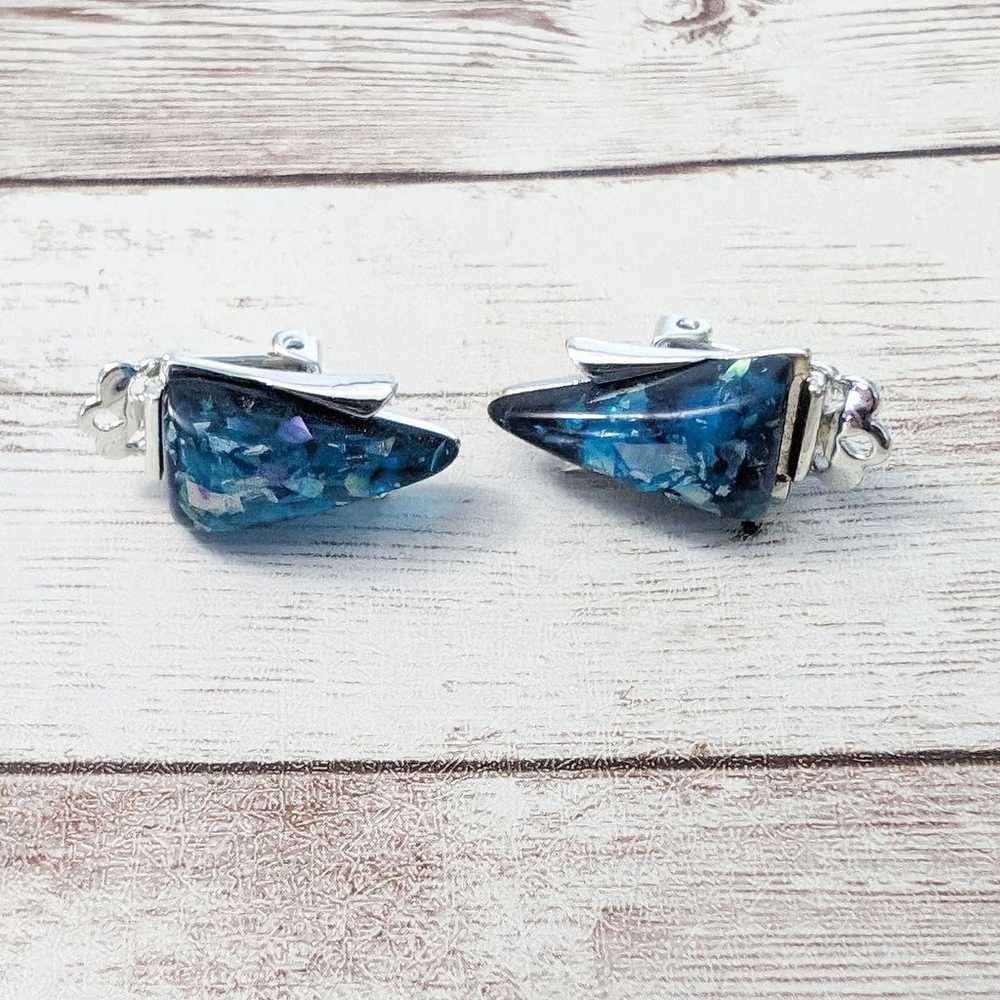 Vintage Coro Clip On Earrings Statement Blue Just… - image 2
