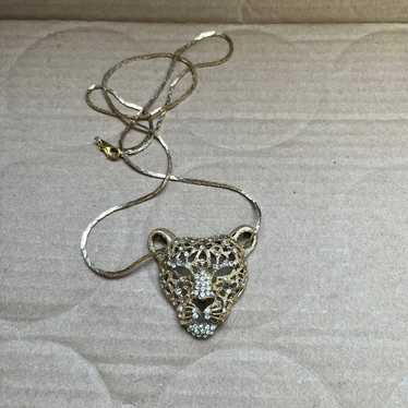 Vintage Leapard jaguar cat necklace - image 1