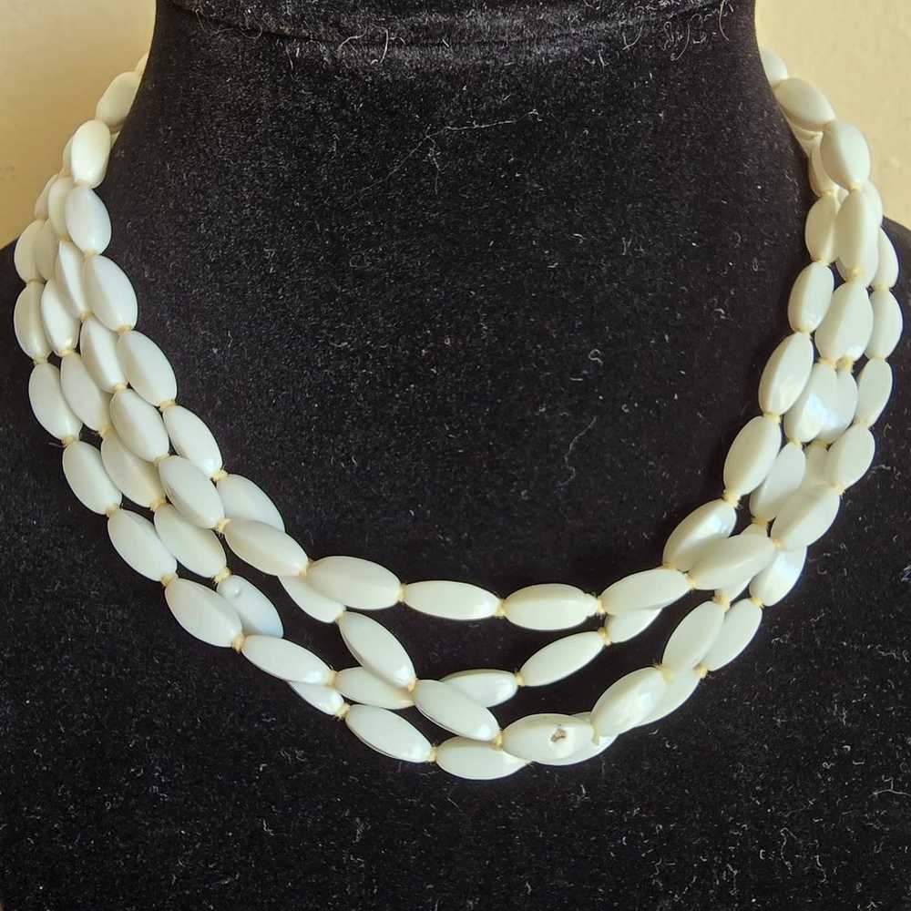 Milk glass beaded Flapper necklace - image 1