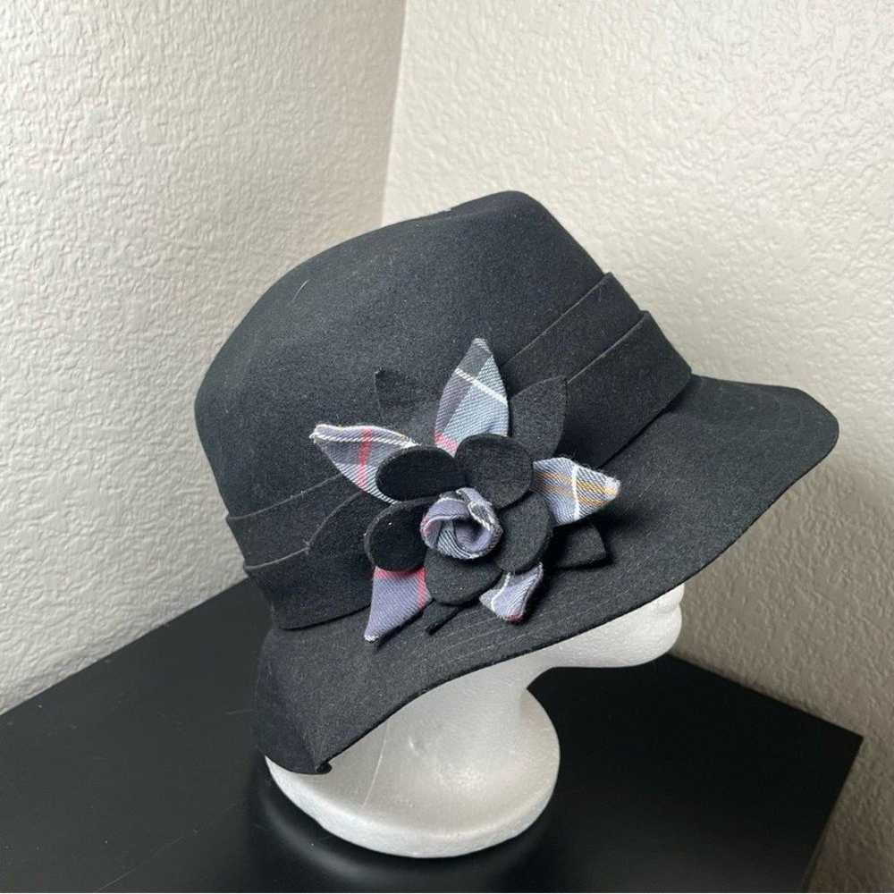 Vintage Barbour Black Wool Hat Floral Embellishme… - image 2