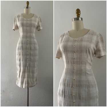 Vintage beige and white plaid pattern dress. - image 1